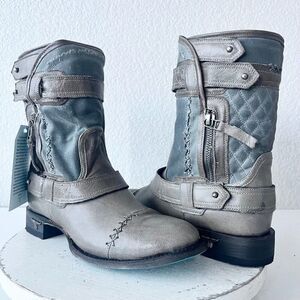 NEW Lane DUSTOFF Womens Cowboy Boots 8 Western Cowgirl Ankle Bootie Gray Leather